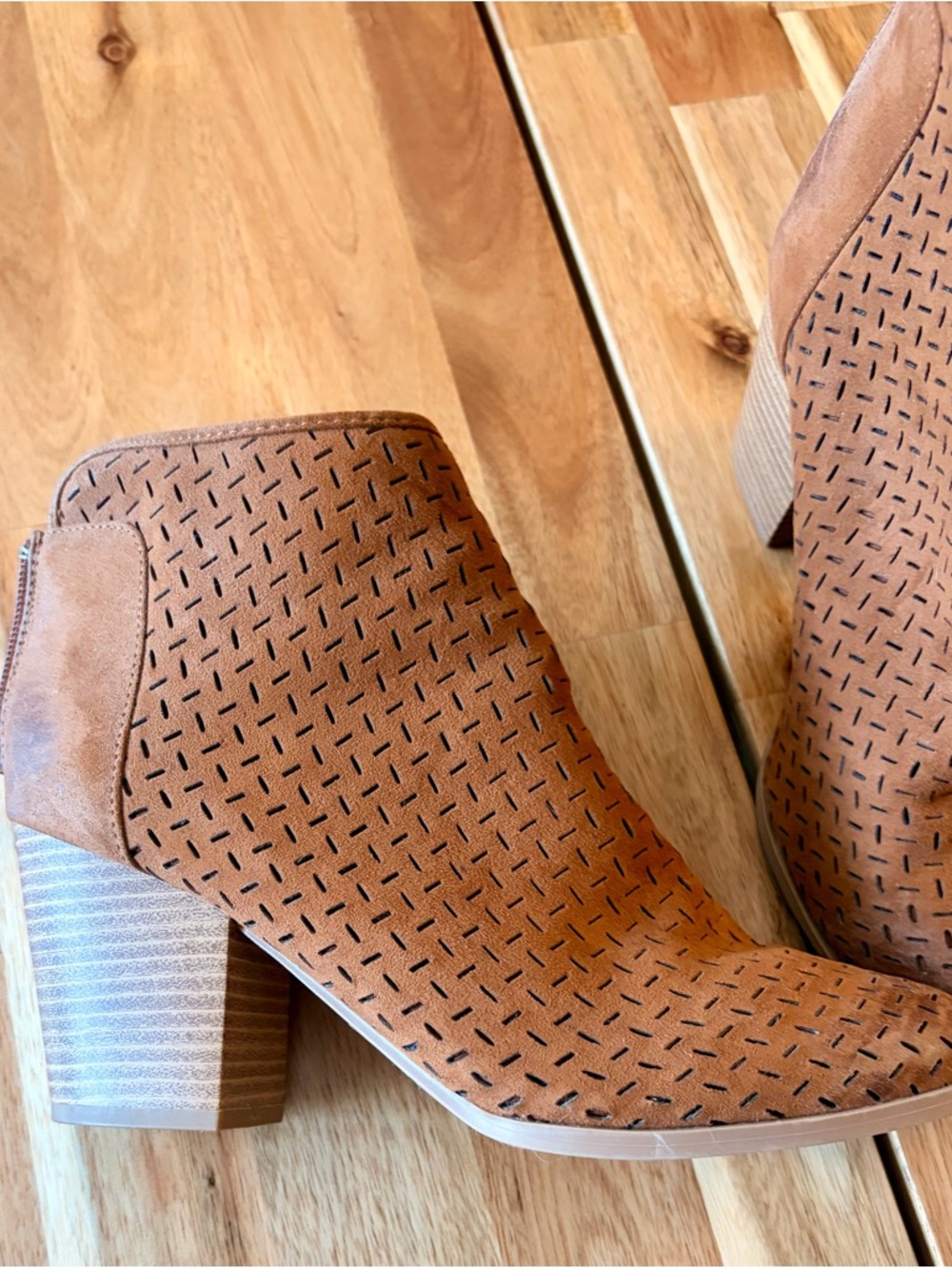 Tan Perforated Ankle Booties - Classic Everyday Style - Picture 2 of 3